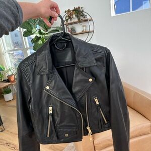 ALLSAINTS Elora Cropped Slim Leather Biker Jacket